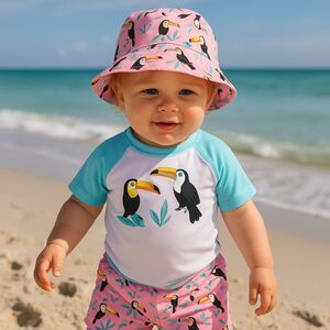 NEW Floatimini Boys 18 Mths 3 Pcs Tucan Swim Set  50+ UV Protection Pink Summer